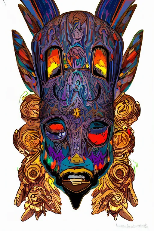 Image similar to animal mask totem roots flower tribal feather gemstone plant wood rock shaman vodoo video game vector cutout illustration vivid multicolor borderlands comics by josan gonzales and dan mumford radiating a glowing aura