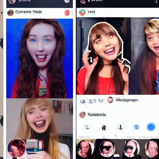 Image similar to a typical tiktok screencap, a typical facebook screencap, a typical twitter screencap, collage artwork