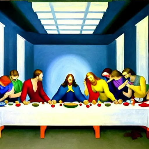 Image similar to 1942 oil on canvas painting by Edward Hopper, the last supper