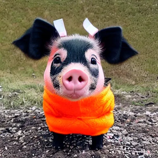 Image similar to cute mini pig using orange inmate clothes