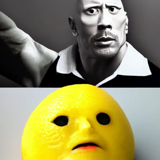 Image similar to a lemon sculpted in the shape of Dwayne Johnson's head