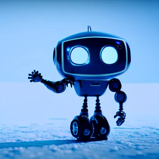 Image similar to a cute little robot is made of ice. super realistic 8 k render of a elegant, cinematic composition