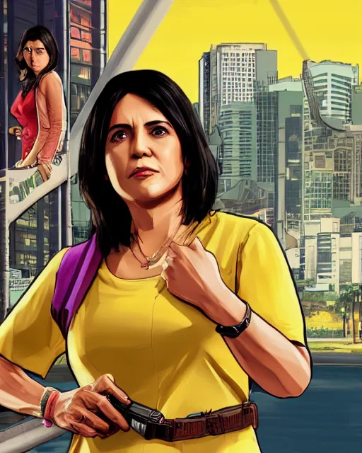 Image similar to leni robredo in gta v game box art by stephen bliss no text, detailed cover artwork, gta v, gta v loading screen