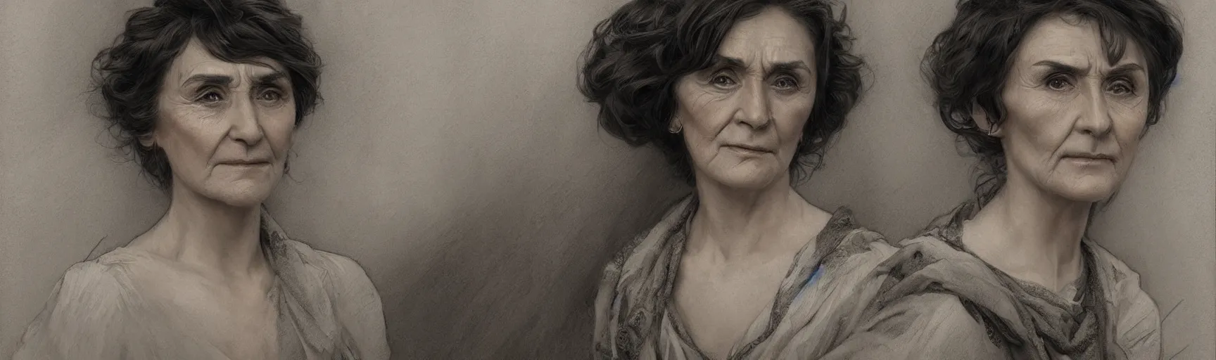 Image similar to amazing lifelike award winning pencil illustration of dot cotton June brown trending on art station artgerm Greg rutkowski alphonse mucha cinematic