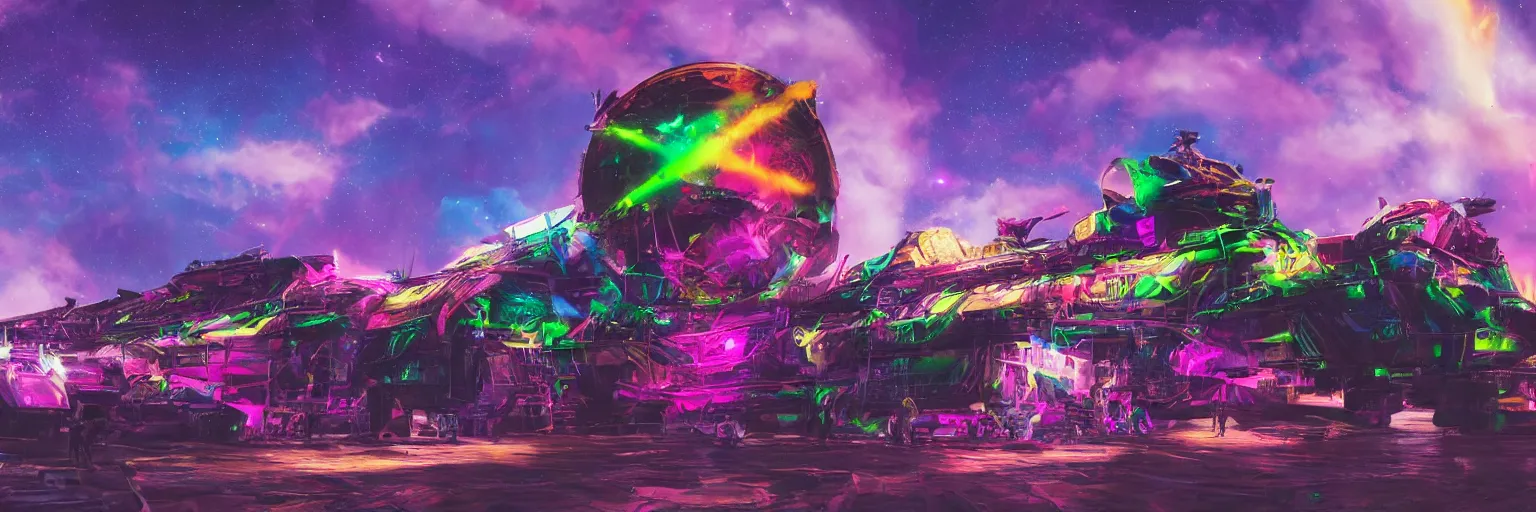 Image similar to space dogs with neon mohawks, dogs, doberman, space, dark, stars, pink, oil painting, pirate neon ship with punks on board, neon, rich deep colors masterpiece, ultra detailed, contrast, lots of roman arches, clouds, sky, volumetric light, atmospheric lighting, dramatic, cinematic, moody, octane render 4 k, 8 k