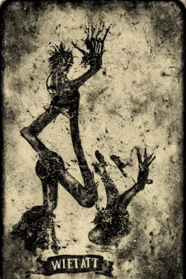 Prompt: wet plate sun tarot card victorian era, coal dust, in the style of brothers quay