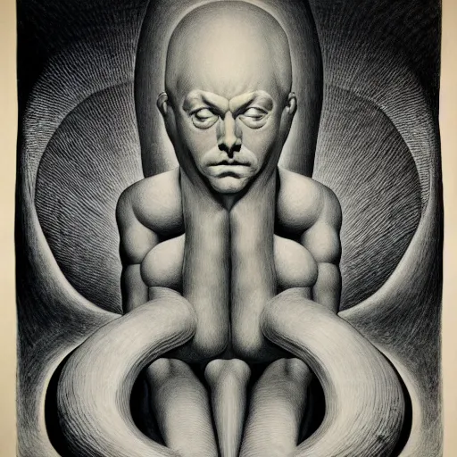 Prompt: lithography on paper secret artefact conceptual figurative post - morden monumental dynamic portrait drawn by william blake and escher and hogarth, inspired by magritte, illusion surreal art, highly conceptual figurative art, intricate detailed illustration, controversial poster art, polish poster art, geometrical drawings, no blur