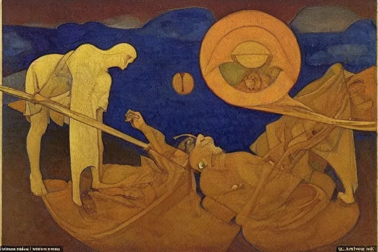 Prompt: in the wake of the unseen object,by Nicholas Roerich and Adolf Wölfli and ford madox brown, symbolist, dramatic lighting, elaborate geometric ornament, Art Brut, smooth, sharp focus, extremely detailed