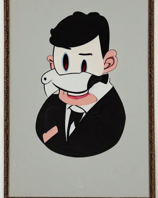 Image similar to portrait of young man wearing black medical mask, suit and tie, style of tex avery