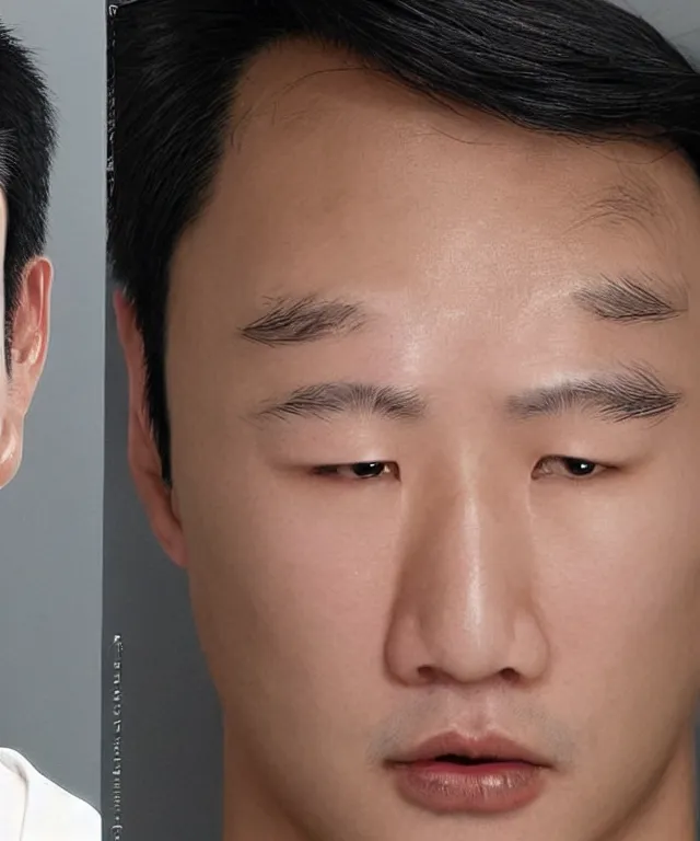 Prompt: asian man whose head is replaced by victoria's secret white model's head, realistic