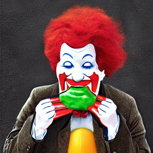 Image similar to ronald mcdonald puking vomiting