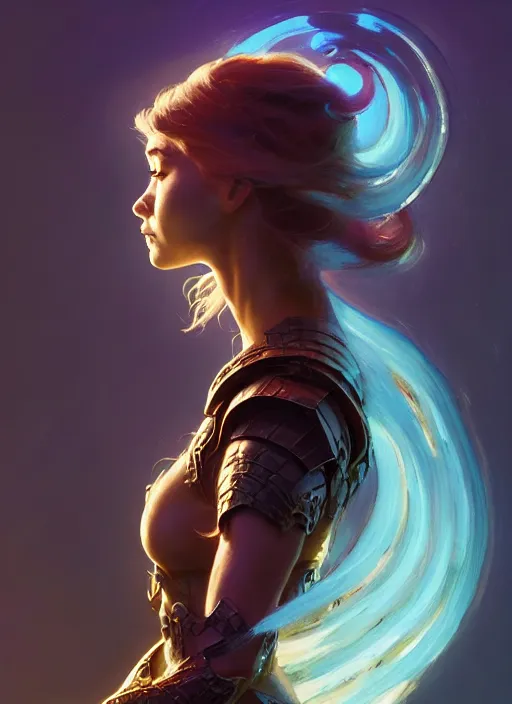 Image similar to side portrait, imogen poots, paladin, fantasy, gloomhaven, luminescent, organic painting, matte painting, bold shapes, hard edges, gaudy colors, octane render, unreal engine, by greg manchess, huang guangjian, greg rutkowski, jesper ejsing, magali villeneuve, jeremy lipkin, artgerm