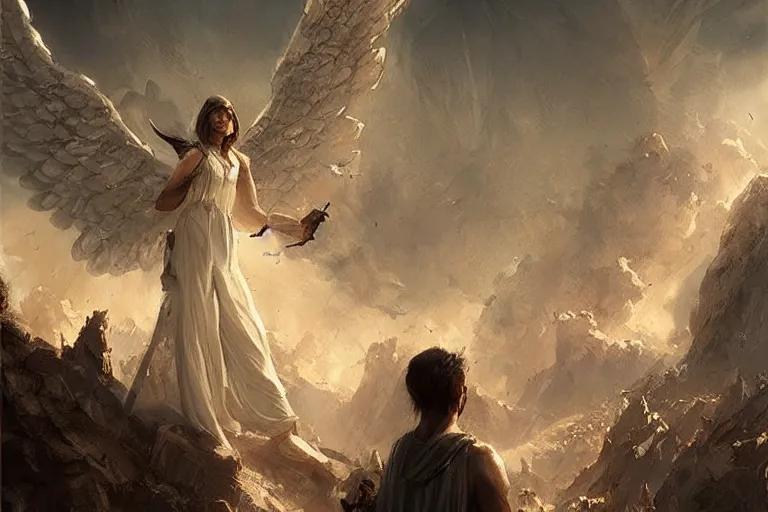 Image similar to people witnessing the rise old testament angels by greg rutkowski