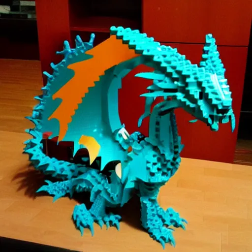 Image similar to “fire breathing dragon made from Lego”