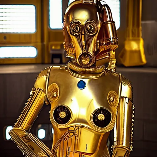 Prompt: a female C-3PO