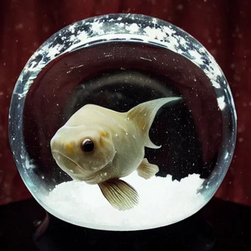 Image similar to an anglerfish inside a snow globe, award-winning photograph, trending on Facebook