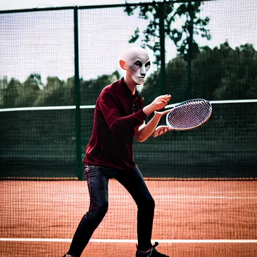 Image similar to portrait of nosferatu playing alone tennis, sport photography