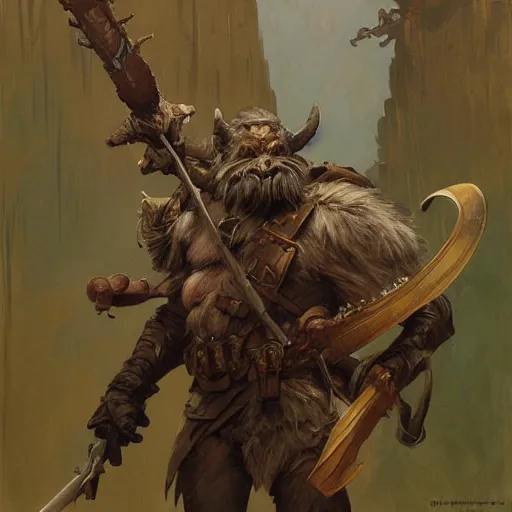 Image similar to The DnD Bugbear ranger, full body artwork by Craig Mullins, Simon Bisley, Gregory Manchess, Fernanda Suarez, Artem Demura, Alphonse Mucha, Donato Giancola, Jason Felix, Steve Argyle, Tyler Jacobson, Peter Mohrbacher, digital art, trending on artstation