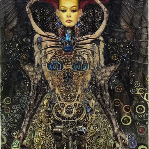 Prompt: winged cybernetic demon trapped in circuitry, intricate detail, klimt, miro, royo, whealan, figure study,