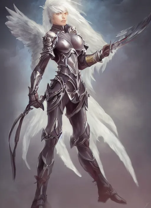 Image similar to concept art, angel knight girl, artstation trending, highly detailed