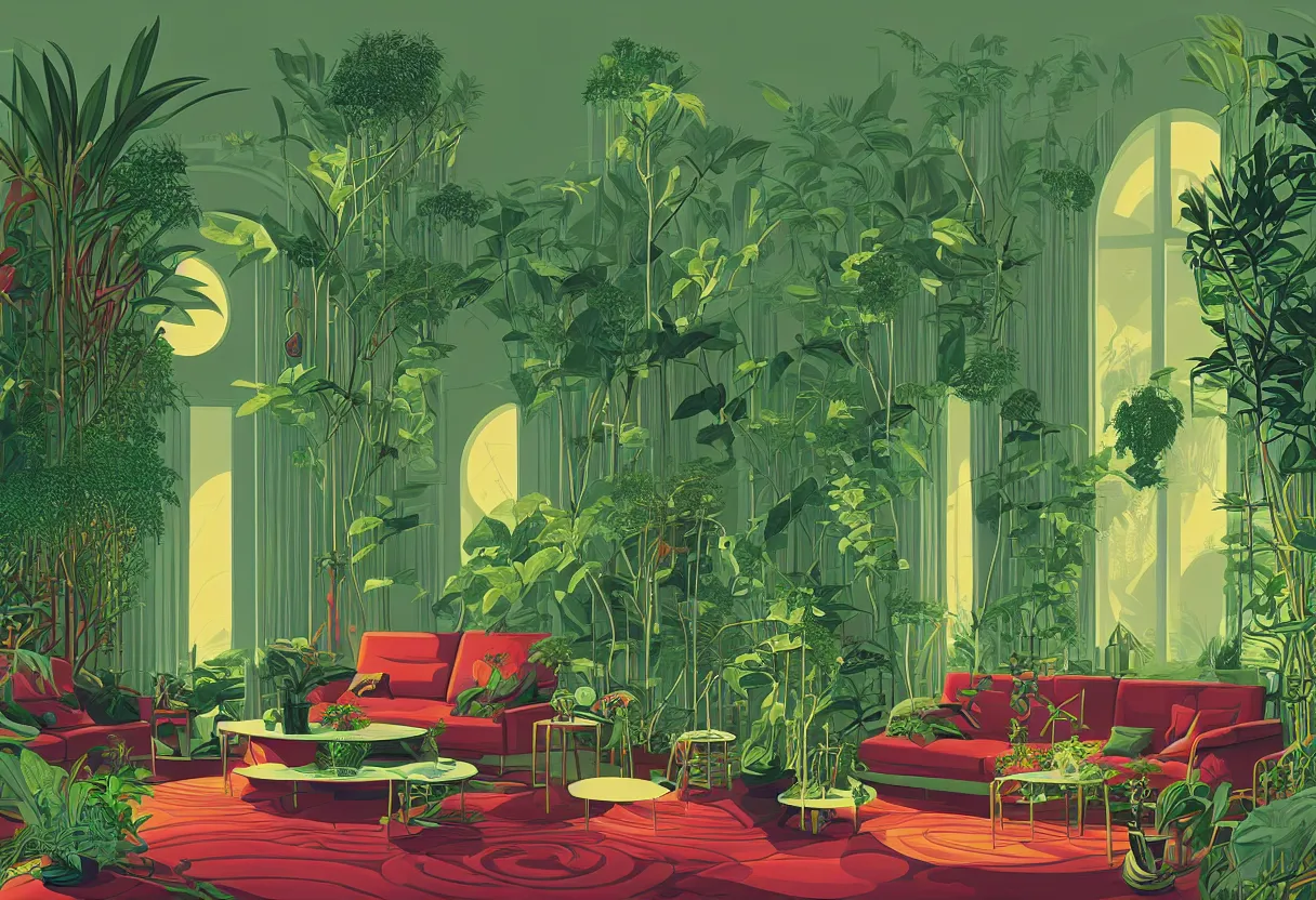 Image similar to luxury living room full of plants and trees by kilian eng