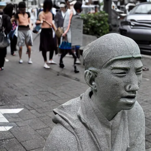 Image similar to everyone on the streets of japan suddenly turned into stone statues, the situation was eerie and silent