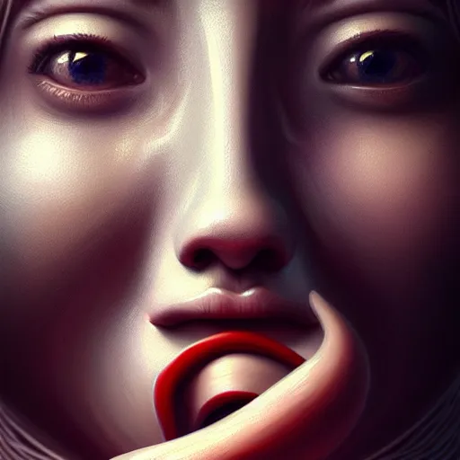 Prompt: front shot of a giant nose sucking up humans , intricate, elegant, highly detailed, centered, digital painting, artstation, concept art, smooth, sharp focus, illustration, artgerm, expressionism