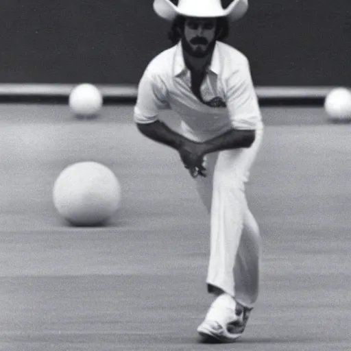 Prompt: a photo from 1 9 8 3 of yosef kavinsky bowling