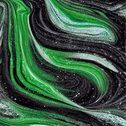 Image similar to beautiful liquid marble texture with oil bubbles and twirls. harmonic black and green tones coloured abstraction. ultradetailed realistic art