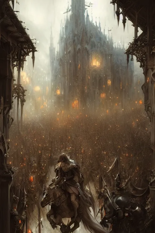 Prompt: medieval parade of knights, holiday, by wlop, by luis royo, by peter mohrbacher, concept art, digital illustration, intricate, masterpiece, elegant, super detailed, unreal engine rendering, smooth, sharp focus, artstation hq