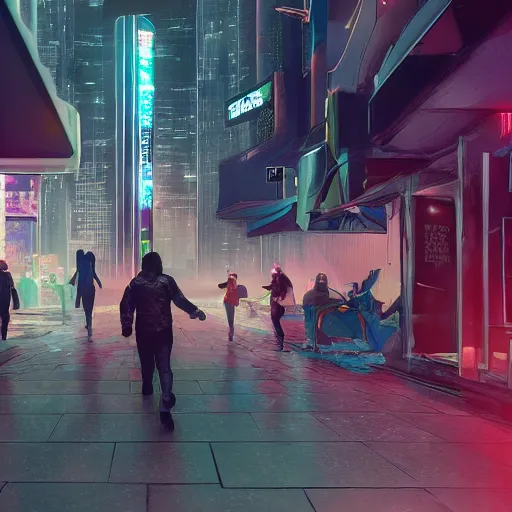 Prompt: people running away from cryptocurrency scared, cyberpunk art, ultrarealistic, 8k