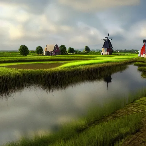 Image similar to Dutch landscape, photorealistic, 8K, detailed, clogs