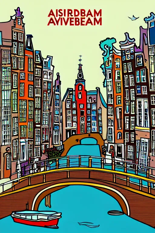 Image similar to amsterdam, illustration, in the style of henry rivers