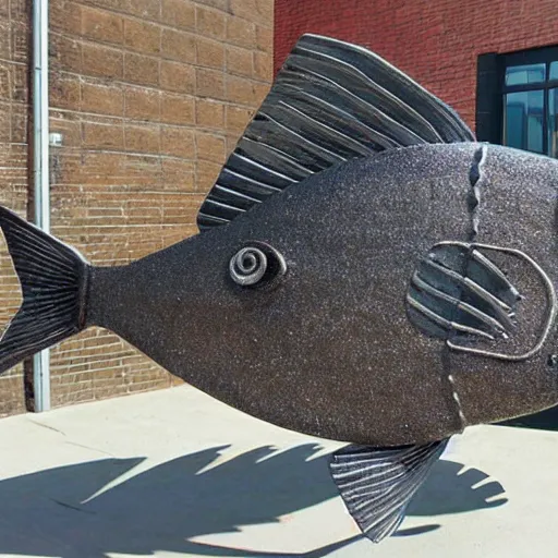 Prompt: award winning iron and steel fishes sculpture by christian funnell