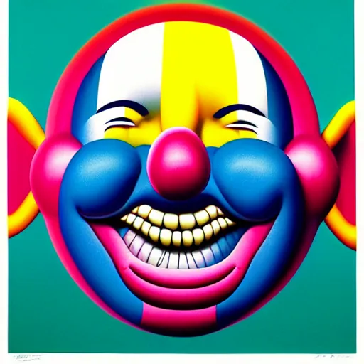 Prompt: laughing clown by shusei nagaoka, kaws, david rudnick, airbrush on canvas, pastell colours, cell shaded, 8 k