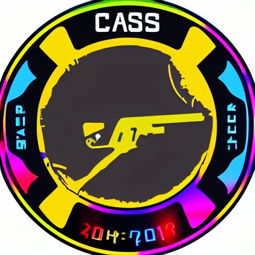 Prompt: csgo team sticker, katowice 2 0 1 4 competition sticker, holo sticker, inspect in inventory image, highly detailed digital art, neon colors, highly saturated, made by valve corporation, detailed letters, centered image, simple design,