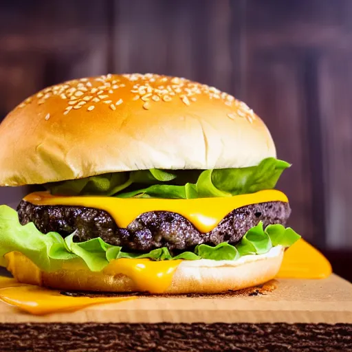 Prompt: the most delicious cheese burger with all ingredients, highly professional food photography, beautiful delicious