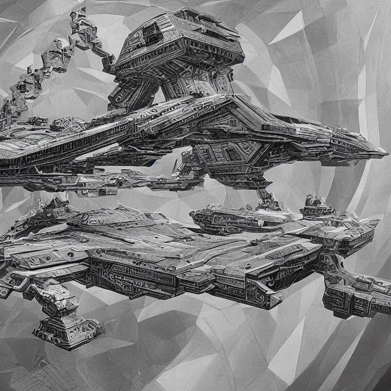 Image similar to a spaceship built by MC Escher, sci-fi concept art, highly detailed