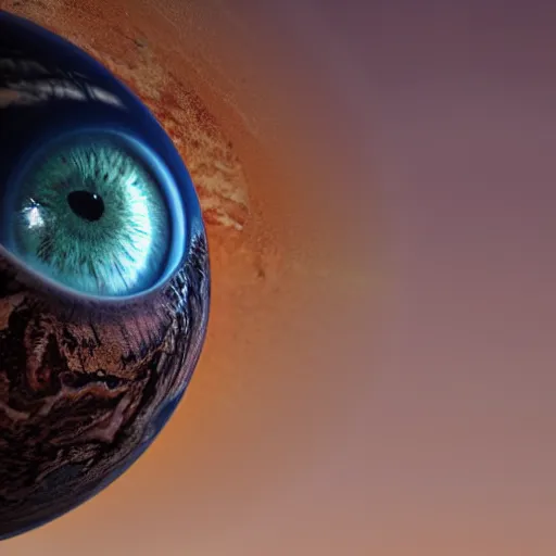 Prompt: the earth being watched over by a giant eyeball, hyperrealism, 8k,