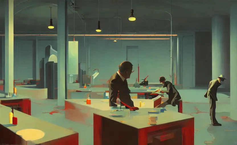 Image similar to Mysteriuos laboratory toxic materials, very coherent, painted by Edward Hopper, Wayne Barlowe, painted by James Gilleard, airbrush, art by JamesJean