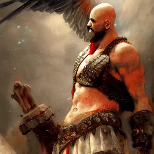 Image similar to painting of kratos in valhalla by hieronymus bosch, greg rutkowski, anna podedworna