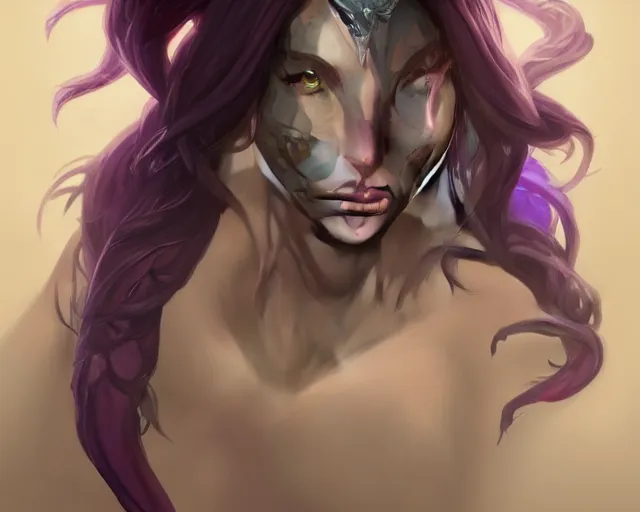 Image similar to Attractive Tiefling Druid, She has light brown skin, dark purple hair, and silver eyes full body, dungeons and dragons portrait, highly detailed, digital painting, artstation, concept art, sharp focus, illustration, art by artgerm and greg rutkowski and alphonse mucha