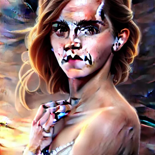 Image similar to beautiful portrait of emma watson, natural beauty expressive pose, fantasy, intricate, elegant, highly detailed, digital painting, artstation, concept art, smooth, sharp focus, luxury fashion illustration, art by artgerm and greg rutkowski and alphonse mucha, brightly lit cinematic soft lighting, photorealistic