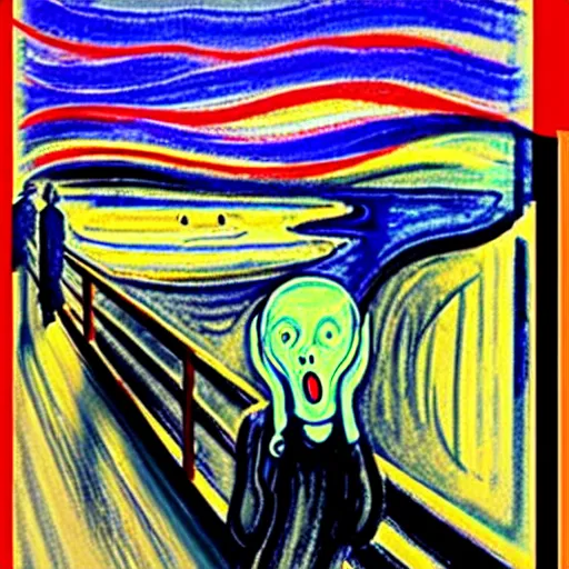 Image similar to the scream with a hat and raining on top of a hill