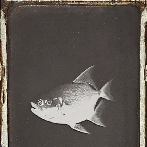 Prompt: underwater tintype photo of piranha