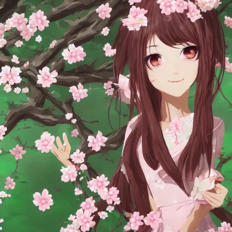 Prompt: Face of a Pretty japanese gyaru with Sakura tree blooming on background, trending on artstation