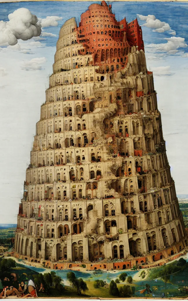 Prompt: a cutaway view of the tower of babel by pieter breugel the elder