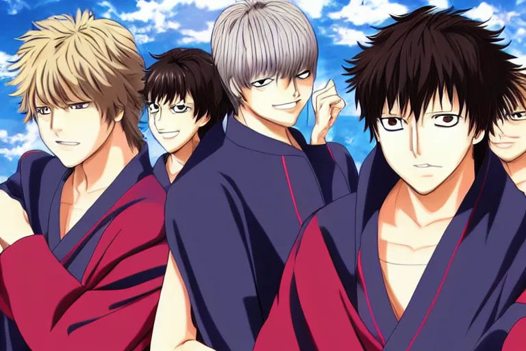 Prompt: Two anime handsome boys,Gintama