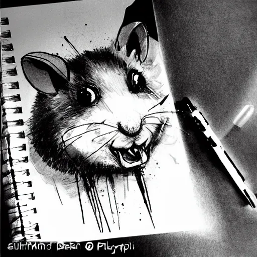 Image similar to hamster drawing in the style of yoji shinkawa