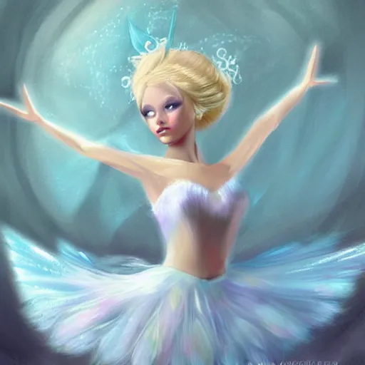 Image similar to blonde fairy ballerina, fantasy, highly detailed, digital painting, concept art, sharp focus